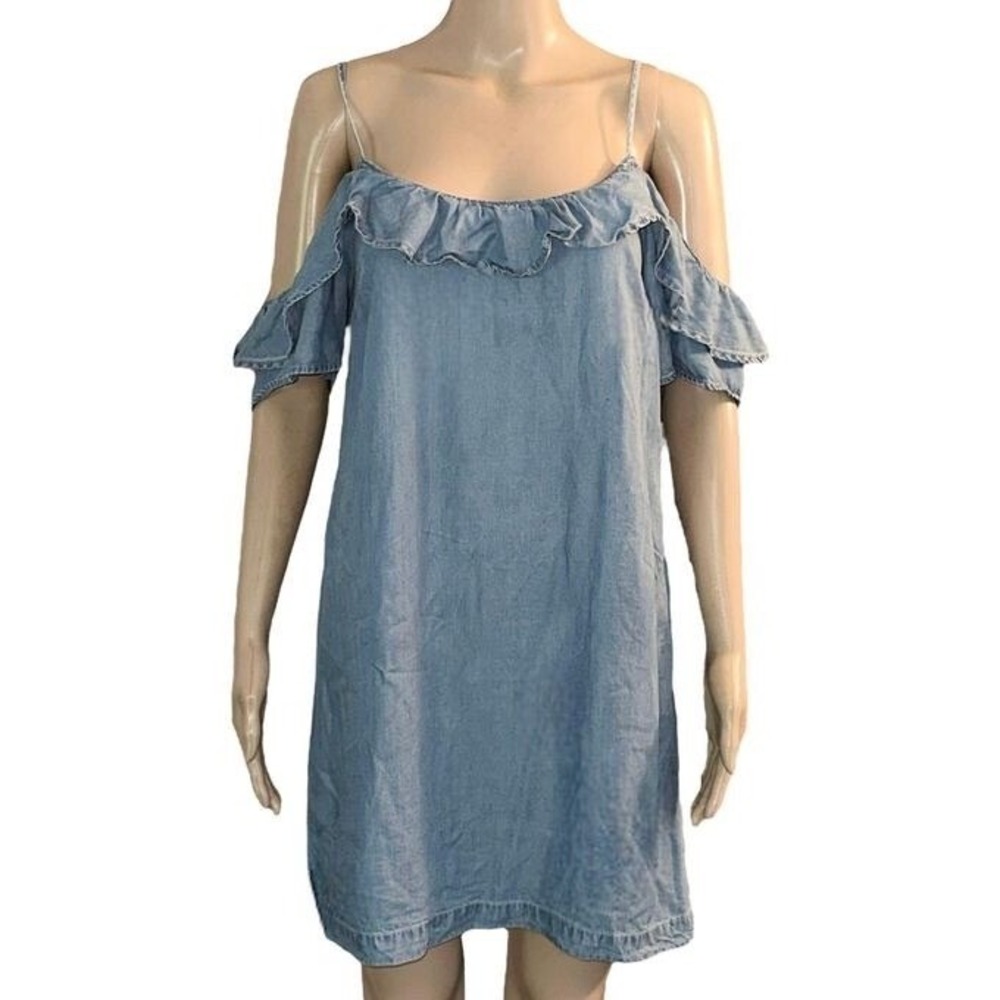 Abercrombie & Fitch Blue Chambray Cold Shoulder Ruffle Mini‎ Dress Womens Medium